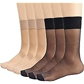 Mcool Mary Womens Nylon Sheer Socks Nude Crew Stocking Ultra Thin Cool See Through Calf High Silk Socks for Women 6Pack
