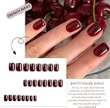 EONFAVE Wine Red Square False Nails 24Pcs Short Press On Nails view 4