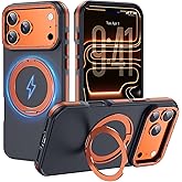 Yzoiko Strong Magnetic Case for iPhone 17 Pro Max(6.9", 2025) with Stand, Drop-Proof Bumper Cover with Contrast Color Border, Military-Grade Drop Protection, Shockproof Slim Thin Cover,Orange