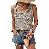 Imily Bela Womens Summer Crochet Tank Tops Knit Sleeveless Scoop Neck Sweater Vest Boho Hollow Out Cover Ups