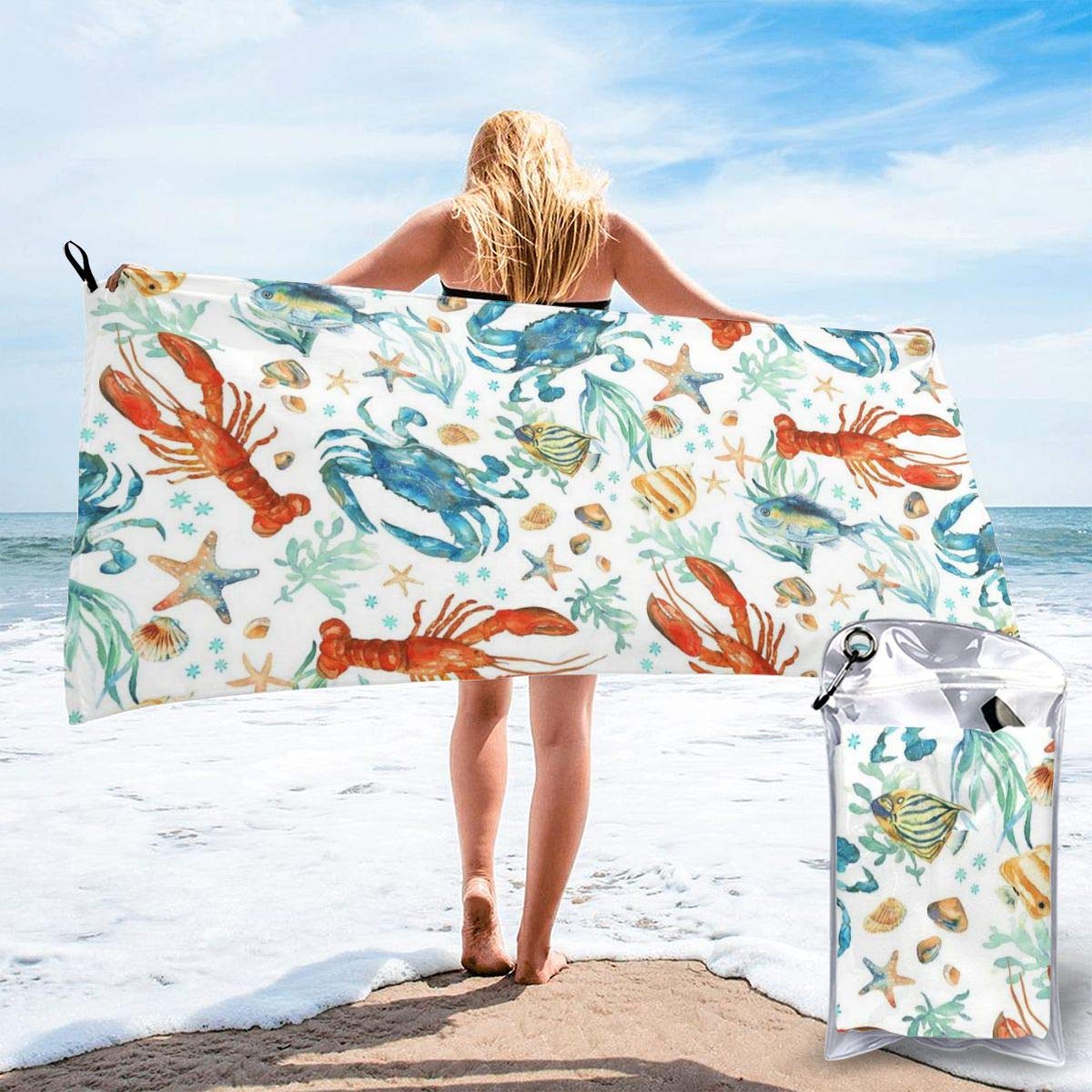 Xianjing Quick Dry Bath Towel Lobster Picture Lightweight High Absorbent for Travelling,Beach,Camping,Gym,Swimming 231