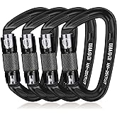 BEIFENG 25KN Auto Locking Carabiner - UIAA Certified Heavy Duty Climbing Carabiners for Rock Climbing, Camping, Rappelling, Hunting, Rescue Equipment - Professional Carabiner Clips (Black)