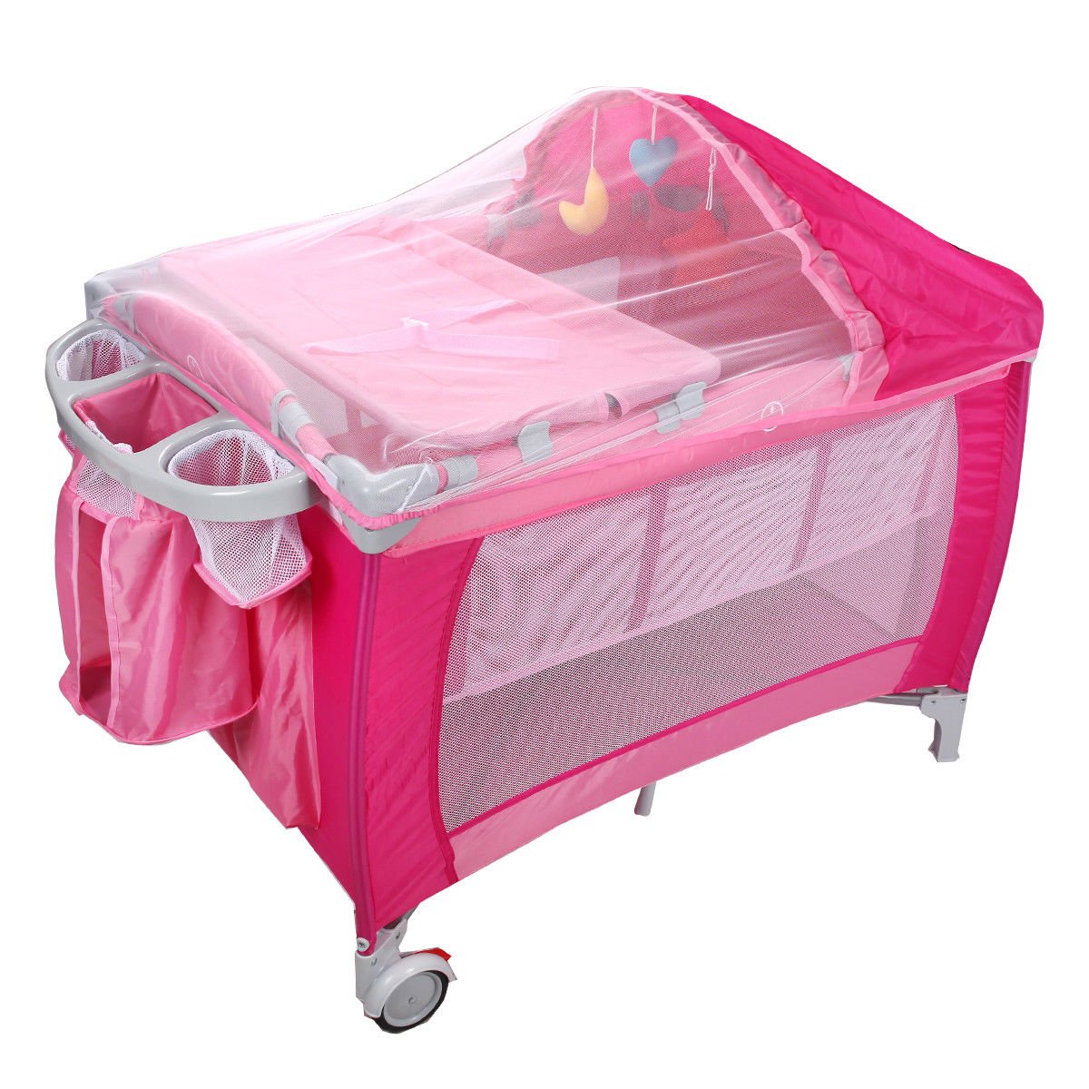 costway foldable baby crib playpen travel infant bassinet bed mosquito net music w bag