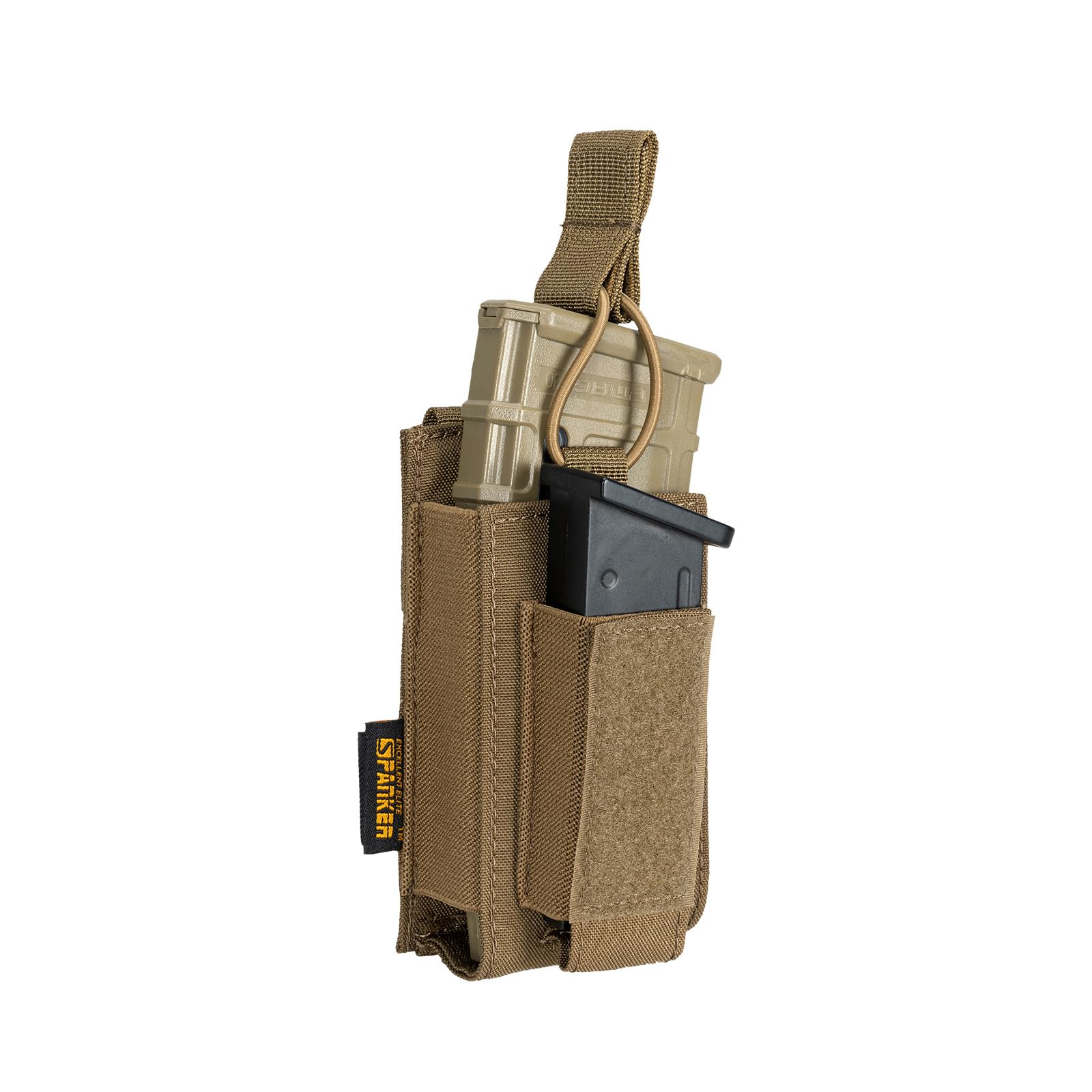 EXCELLENT ELITE SPANKER Open-Top Single/Double/Triple Mag Pouch for M4 M14 M16 AK AR Elastic Kangaroo Rifle Magazines and Pistol Mag Pouch(Single-Coyote Brown)