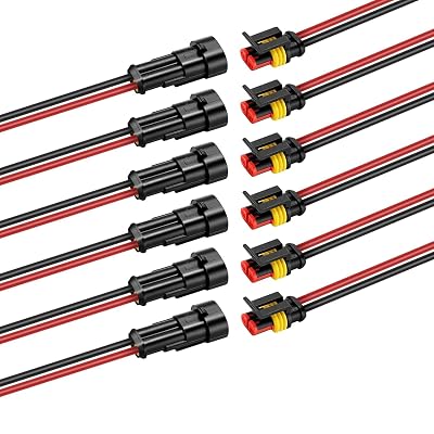 2 Pin Waterproof Connectors 14AWG, 6 Sets 2 Wire Connector with Male and Female Quick Disconnect, for Automotive Marine Motorcycle Wiring (2pin)