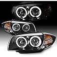 AKKON - For BMW E82 E88 1 Series Sport Coupe Halogen Type Black Bezel Dual Halo Projector Headlights Lamps Pair