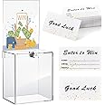 Teling Tall Acrylic Donation Box with Lock and Sign Plate Safe Suggestion Box with 100pcs Raffle Tickets Cards for Raffle, Money, Voting, Charity, Suggestion (Transparent, 6.7 x 5 x 8 Inch)