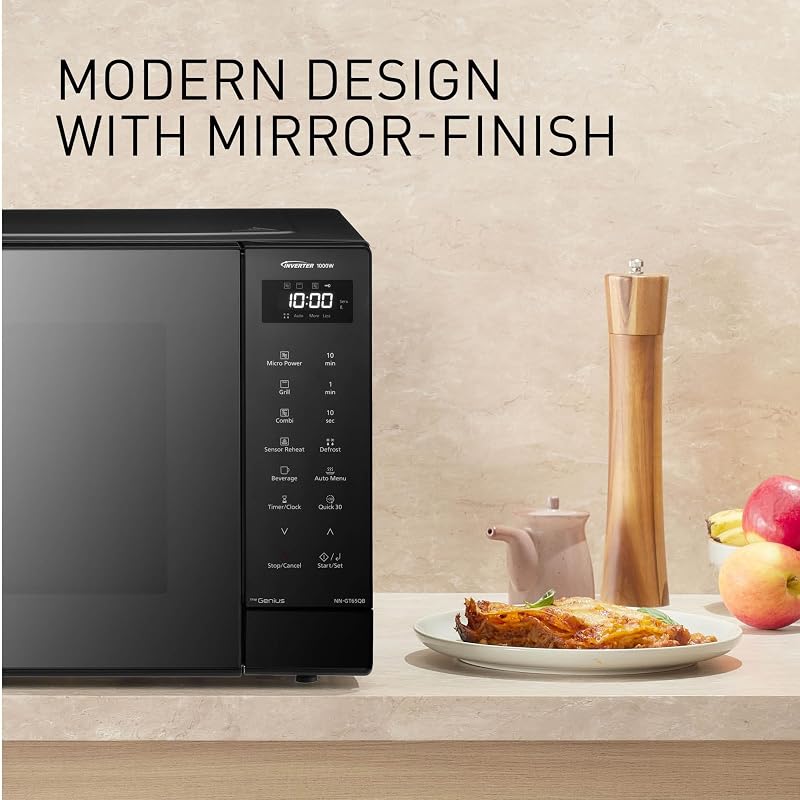 NN-GT65QBEPG 31 L Forno Micro-ondas combinado com grelhador, 1000 W, cozedura combinada, 7 níveis de potência, descongelação turbo, LED, placa giratória, preto