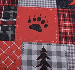 Junsey Rustic Bear Quilts Set Full/Queen Size, Red