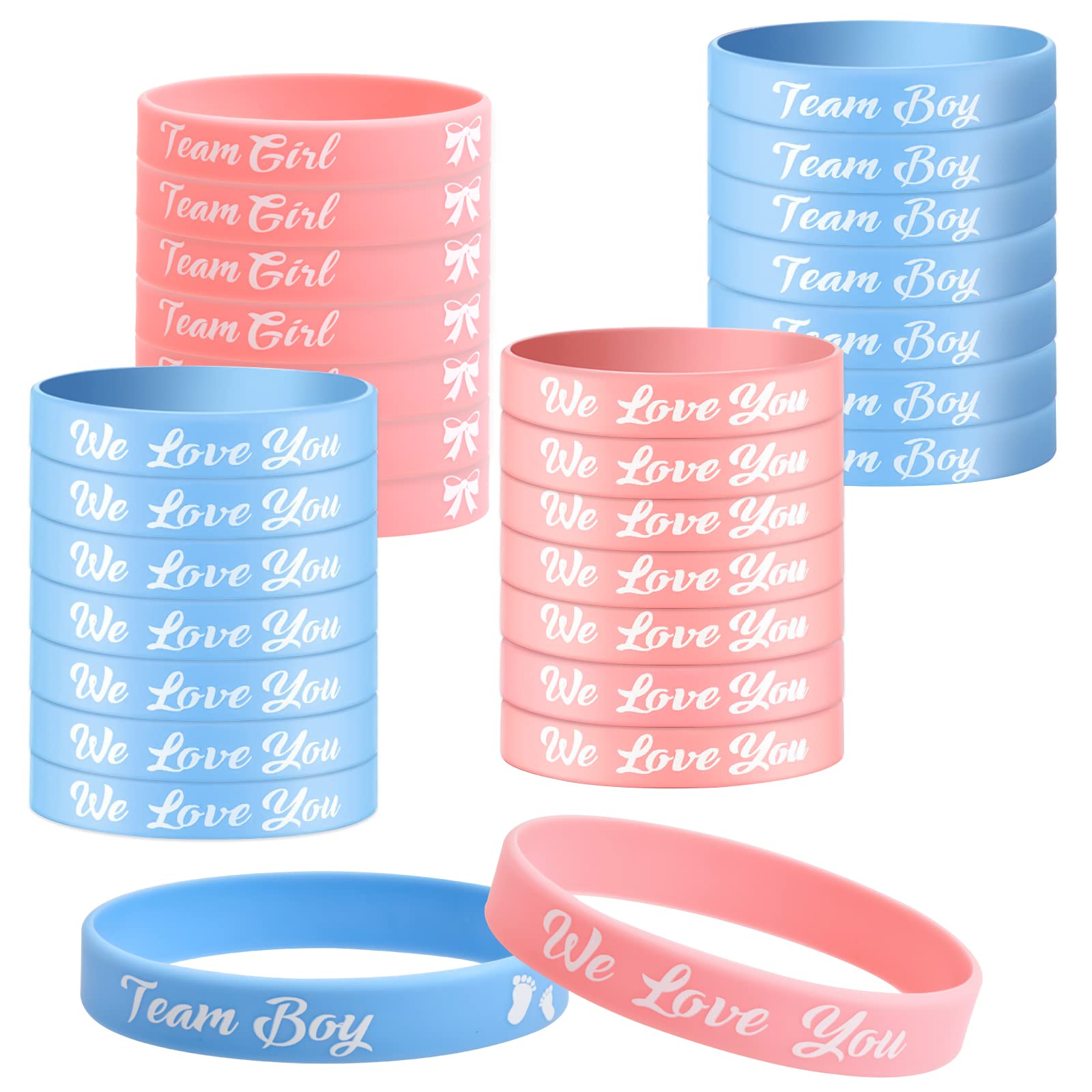 Pagezol 30Pcs Gender Reveal Bracelet Set, Team Boy or Girl Silicone Bracelet, Wristbands for Baby Shower Gender Reveal Party Supplies 20.2 x 1.2 cm