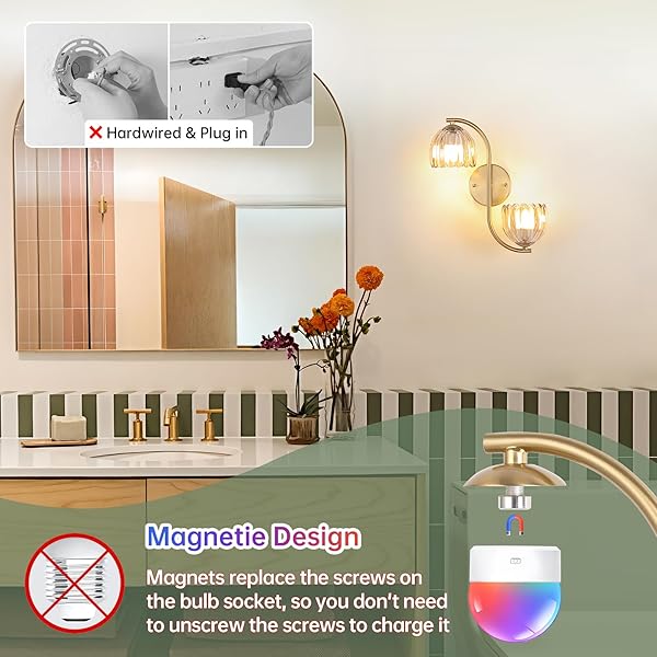 SHENMOYL BATTERY OPERATED WALL SCONCE, 2-LIGHTS VINATGE BRASS WALL LIGHTING UP AND DOWN WITH AMBER TULIP SHADE FOR LIVING ROOM, BEDROOM