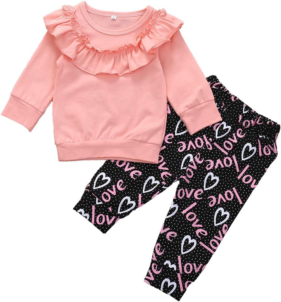 Kids Toddler Baby Girl Leopard Clothes Outfits Long Sleeve Ruffle T-Shirt Tops Flare Bell Bottom Pants Set
