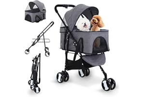 NCHANMAR Dog Stroller Cat Stroller Pet stoller 3-in-1 Folding Dog Stroller for Small Medium Dogs Cats with Detachable Carrier Storage Basket Waterproof Lightweight for Travel,Grey