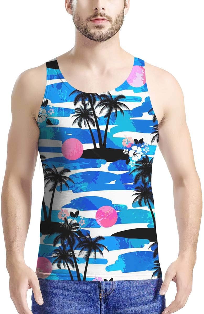 INSTANTARTS Men's Hawaii Style Novelty Summer Tank Tops,Sleeveless Soft