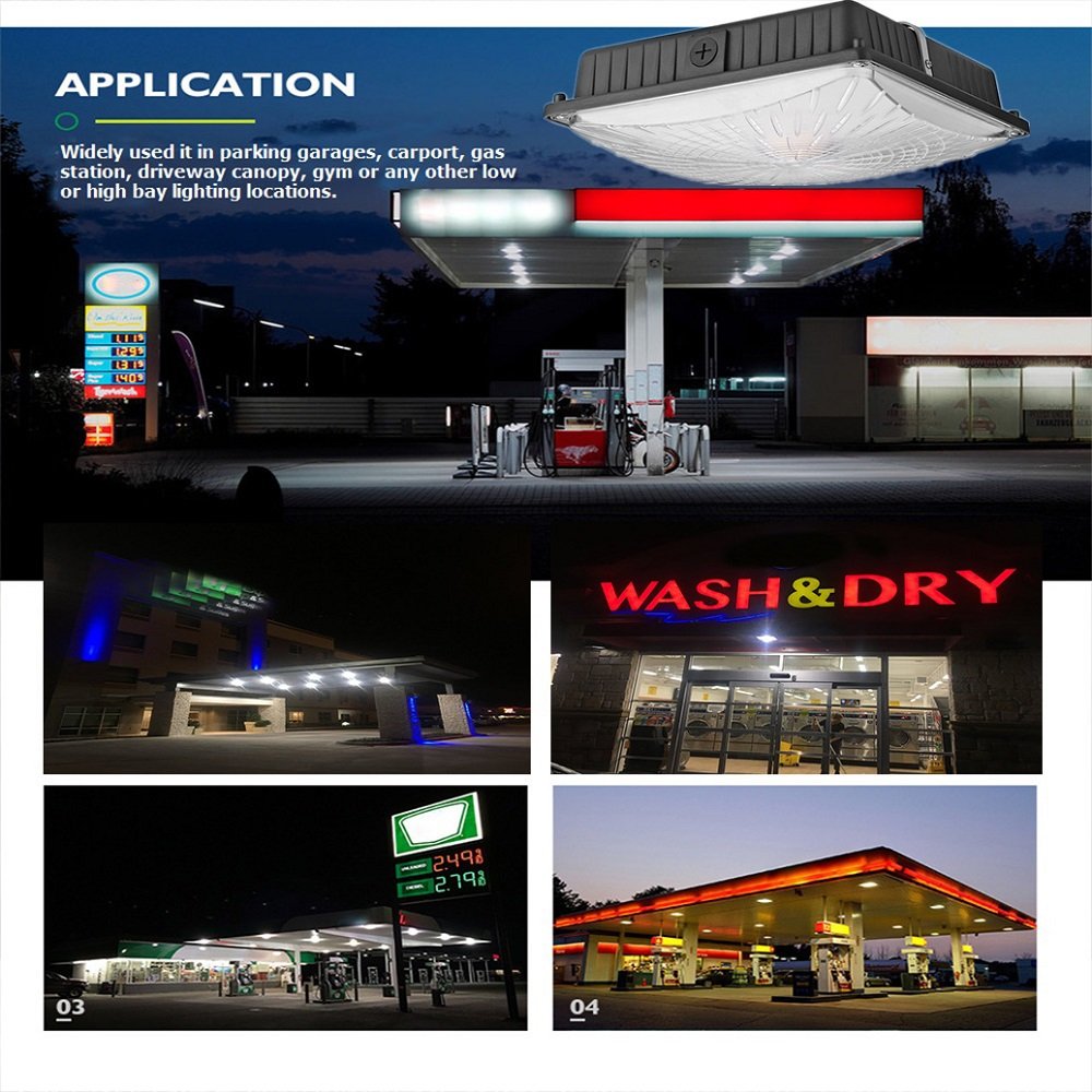 Waterproof IP65 Gas Station Garage Light UL DLC Listed 1000LED LED Canopy Light Fixtures 65W