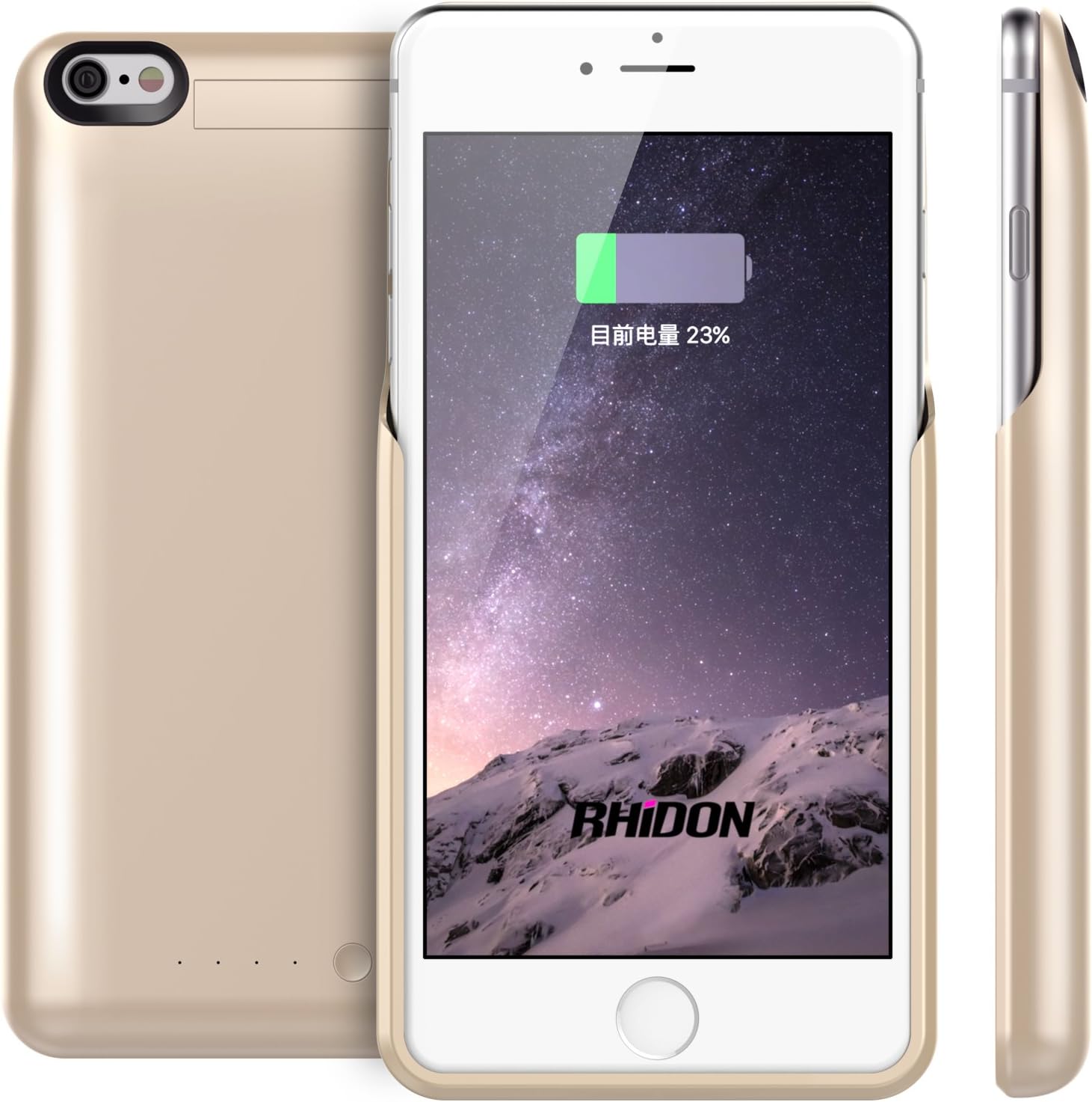 iPhone 6 Plus Battery Case, Rhidon 4500 mAh Power Bank Case Rechargeable Protective Battery Charging Case for Apple iPhone 6S Plus (5.5 inch) (Gold)