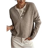 SOLY HUX Pullover Sweaters for Women Long Sleeve Button Crew Neck 2 in 1 Knitted Oversized Tops