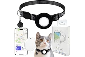 BINGOLAR GPS Tracker for Cats, Mini GPS Pet Tracker with Collar, IPX8 Waterproof Cat Trackers Collar,No Monthly Fee,Work with Apple Find My(iOS Only),Smart Trackers for Pets(Black)