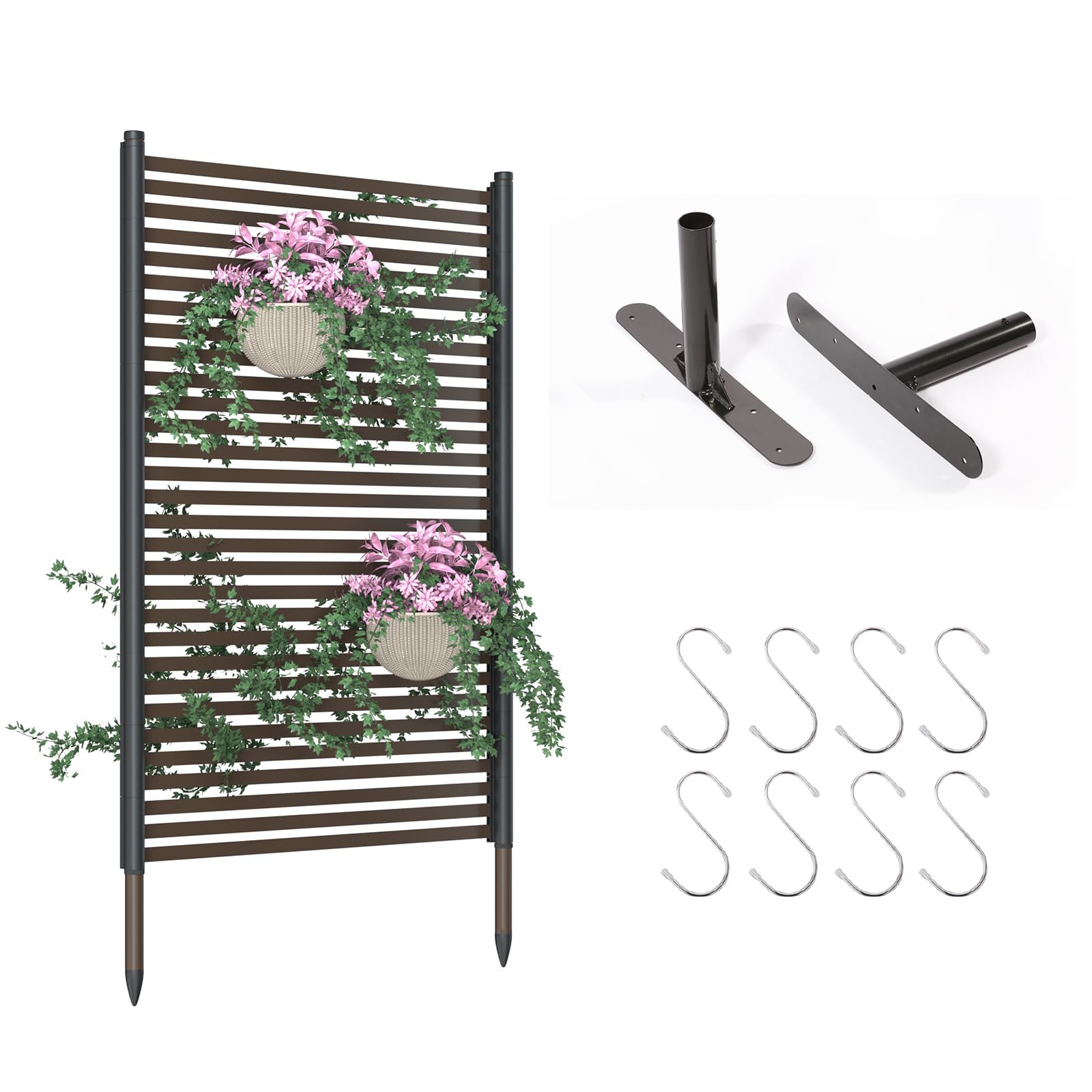 Photo 1 of ***MISSING ASSEMBLY PIECES*** BUKLIYN Outdoor Privacy Screens - Length: 43in, Height: 70.8in Exterior Metal Privacy Patio Screen Panel,PE-Coated Steel Pipe and Slats for Brown?Perfect to Hide Trash Cans ?1-Panel