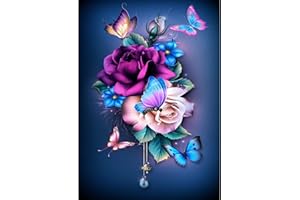 DOTZSO Diamond Painting Kits for Adults,DIY 5D Round Full Drill Butterfly Flowers Diamond Art,Very Suitable for Home Leisure and Wall Decoration