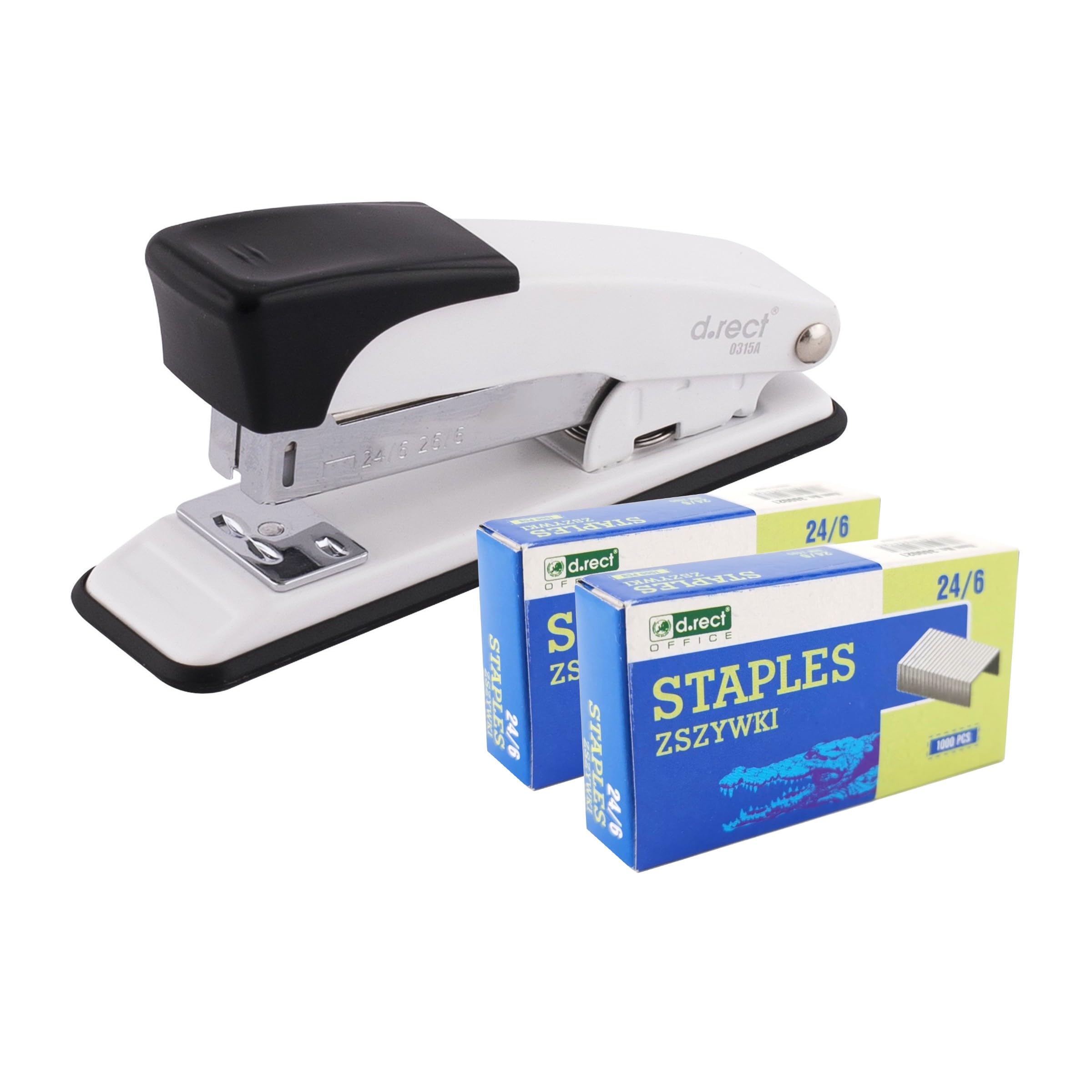 D.RECT 315A Metal Stapler with 2,000 Staples for Office and Desk - Industrial 30-Sheet Capacity Table Stapler, White