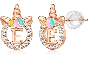 BRIJEWLIC Unicorn Earrings for Girls Kids, Sterling Silver Post Earrings Unicorn Earrings for Girls Hypoallergenic Initial Earrings for Girls Kids Toddler Little Girls Gifts Christmas Gifts for Teen Girls