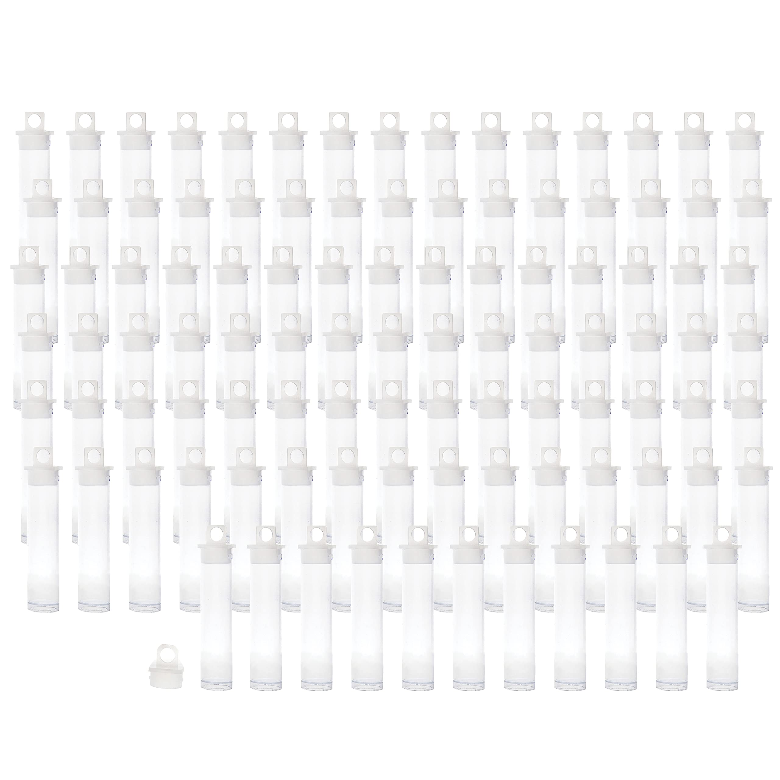 The Beadsmith Clear Plastic Tubes - 2.5-Inch-Long Round Tubes, 9/16 Inches in Diameter - Hanging Caps - Use for Beads, Bath Salts, Wedding & Party Favors, Home or Office Storage - Bag of 100