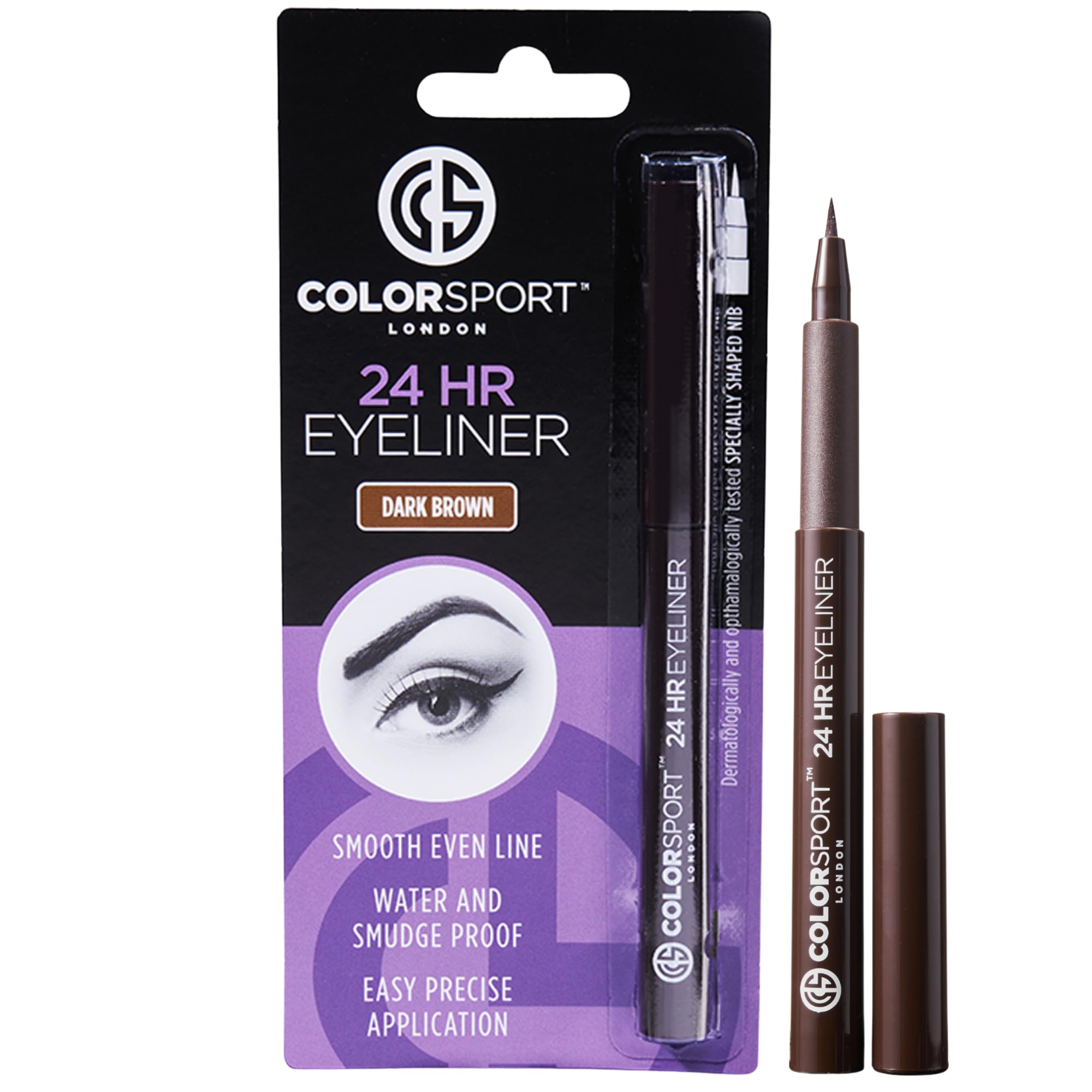 COLORSPORT 24HR Waterproof Liquid Eyeliner Pen | Long-Lasting, Smudge-Proof, Fast-Drying | Vegan & Cruelty-Free | Dark Brown, 1ml