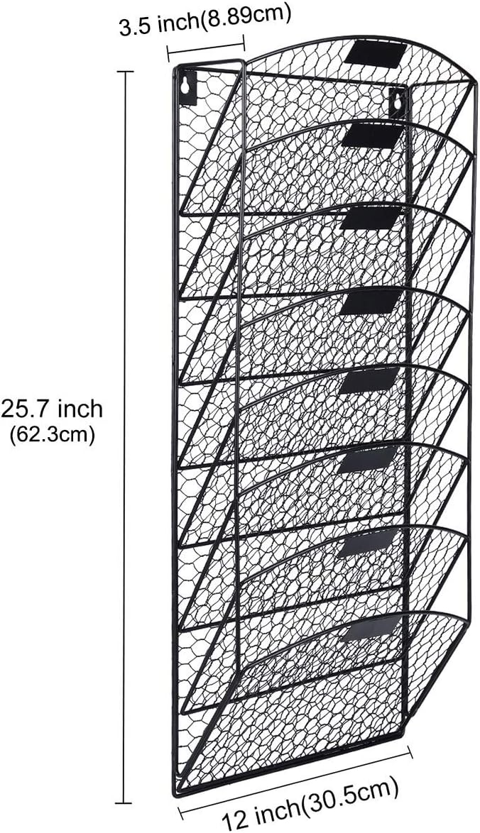 TQVAI 3 Tier Wall Hanging File Holder Chicken Wire Wall Mount File Rack Folders, White : Office Products