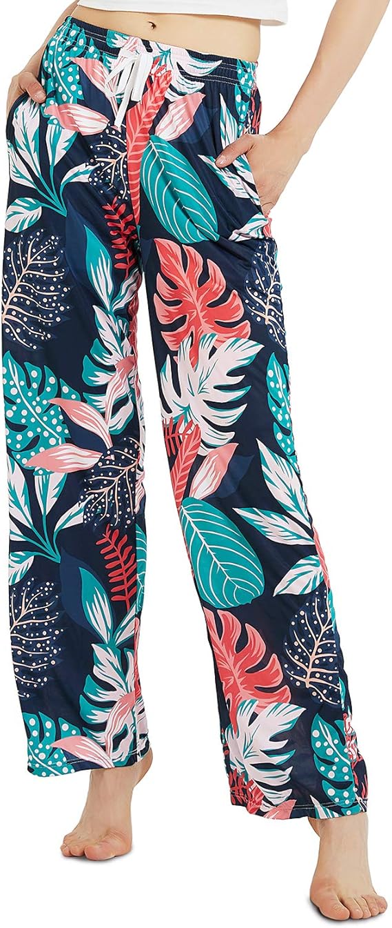Women's Casual Floral Print Pants, 2 Pockets Summer Beach Pants, Wide