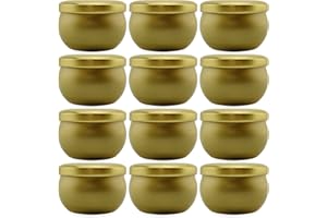 Darware Metallic Gold Candle Tins (12-Pack); European Style Containers for Storage, Parties, Weddings, Jewelry, Candy and Tea Stash