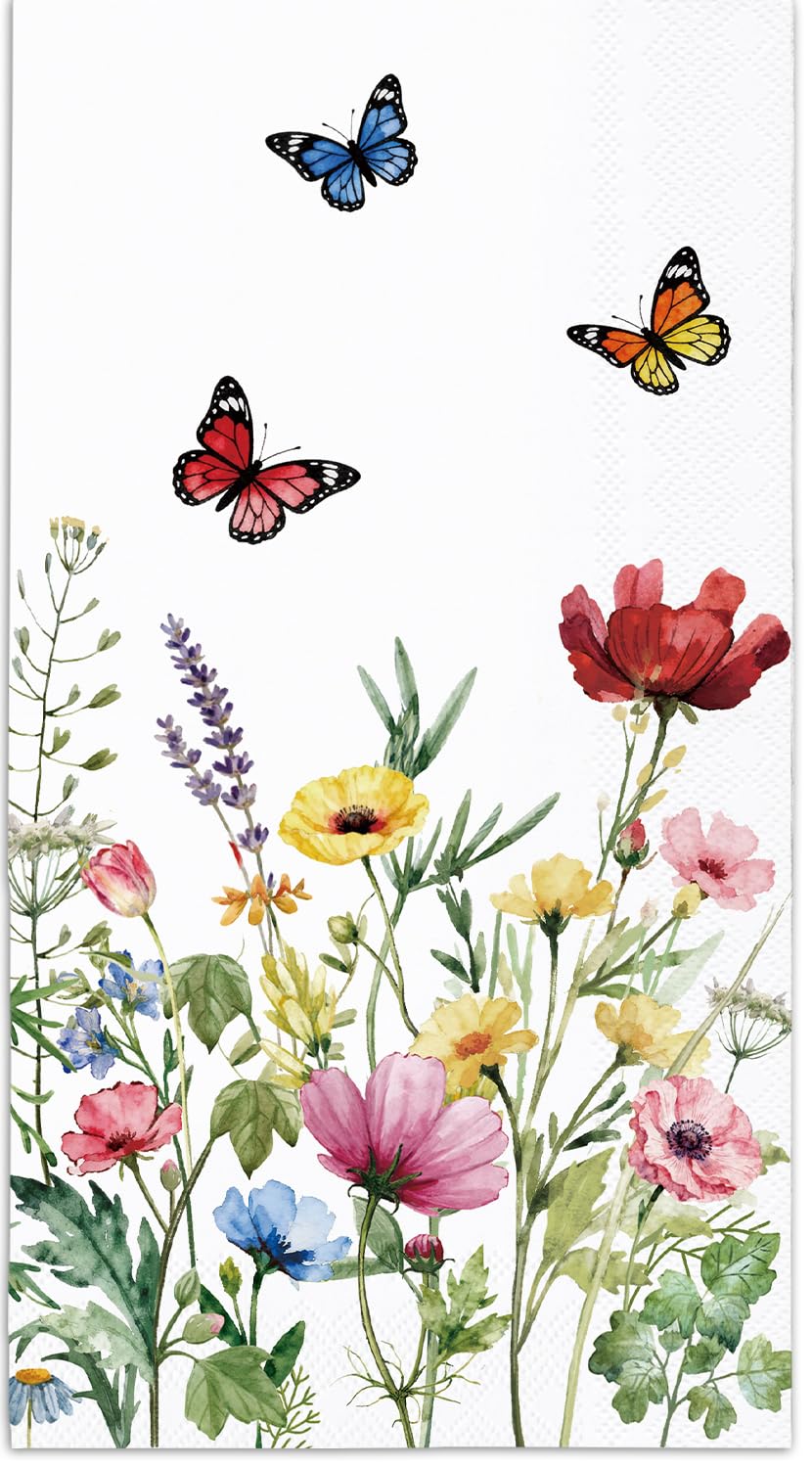 Photo 1 of 50 Spring Floral Napkins – Wild Flower Bathroom Napkins Guest Disposable – Decorative Disposable Napkins for Bathroom, Wedding, Baby Shower, Birthday, Wildflower Party Decor
