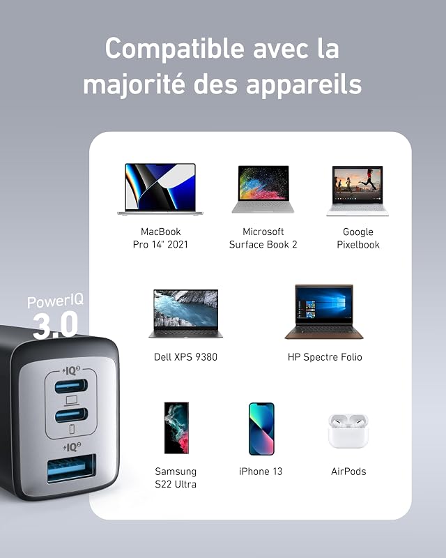 Chargeur USB C (Nano II 65W), Station 3 Ports