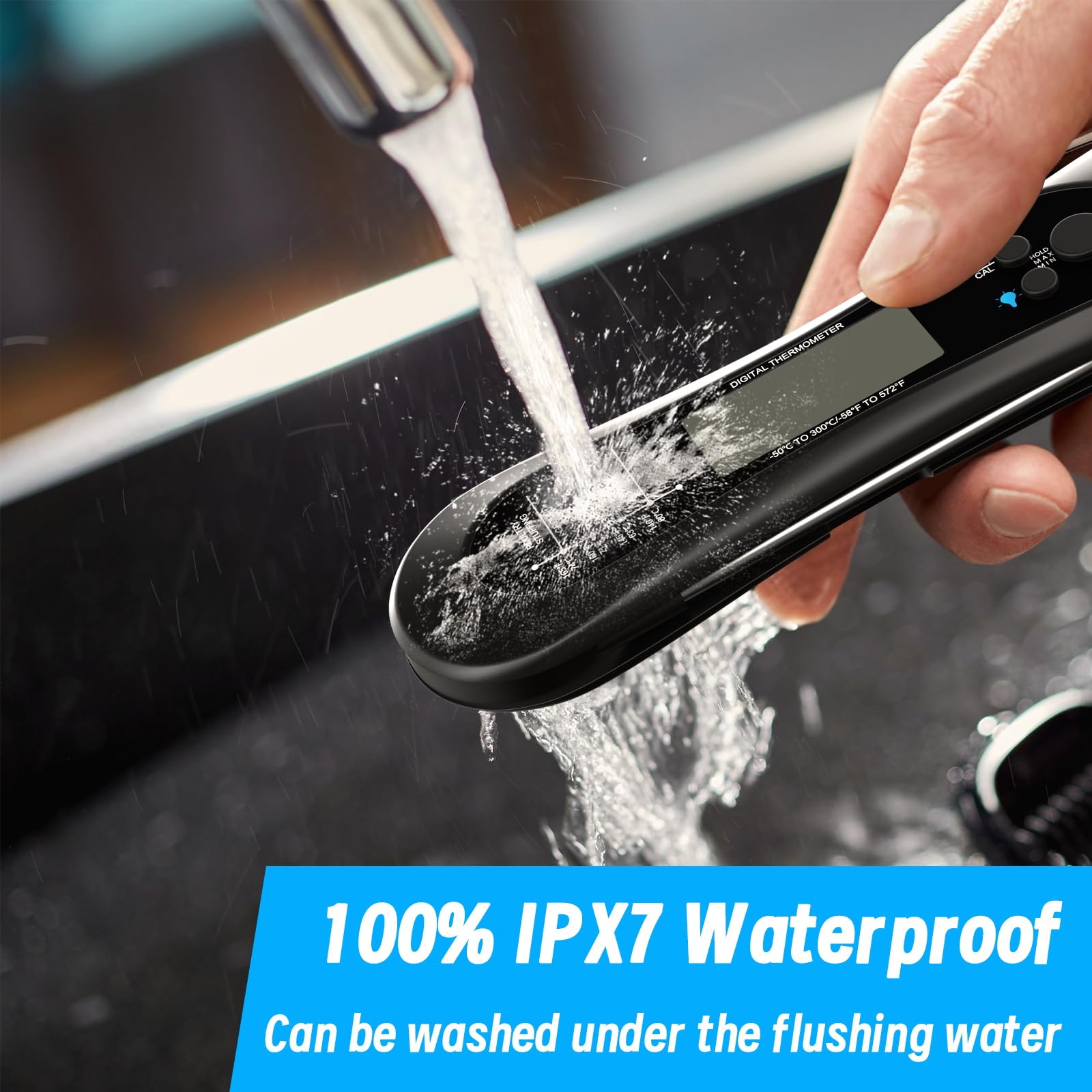 Digital Meat Thermometer for Cooking, Biison Wireless Instant Read Meat Thermometer Waterproof, Backlight, Ultra-Fast Accurate and 180° Folding Probe Kitchen Thermometer for Turkish/Grill