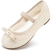 Stelle Girls Glitter Dress Shoes Flower Wedding Mary Jane Ballet Flats with Strap Toddler/Little/Big Kids