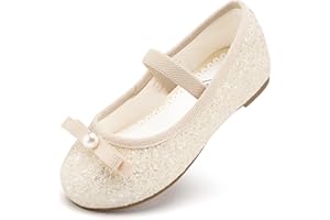 STELLE Girls Glitter Dress Shoes Flower Wedding Mary Jane Ballet Flats with Strap Toddler/Little/Big Kids