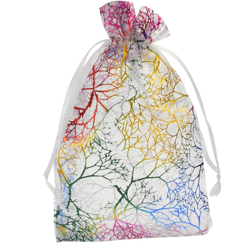 100 Pcs Coral Pattern Drawstring Organza Candy Bag Mixed Color Gift Bag Jewelry Bags Chocolate Bag Wedding Favor Christmas Gift