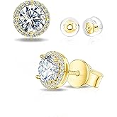 SAYATA Moissanite Halo Stud Earrings for Women & Men, Hypoallergenic 925 Sterling Silver Stud Earrings, 1.0-2.0ct