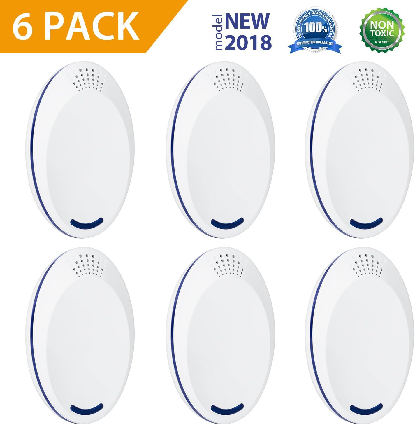 KUSOII Ultrasonic Pest Repeller 6 Pack Mosquito Repellent Electronic Plug in Insect Control For Mice, Rat, Bug, Spider, Roach, Cockroaches, Ant, Fly Pest Warrior Kids Safe, Nightlight, White