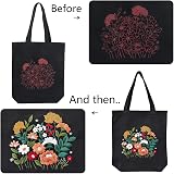 MAMUNU Canvas Tote Bag Embroidery Kit for Beginners Floral Pattern Black view 3