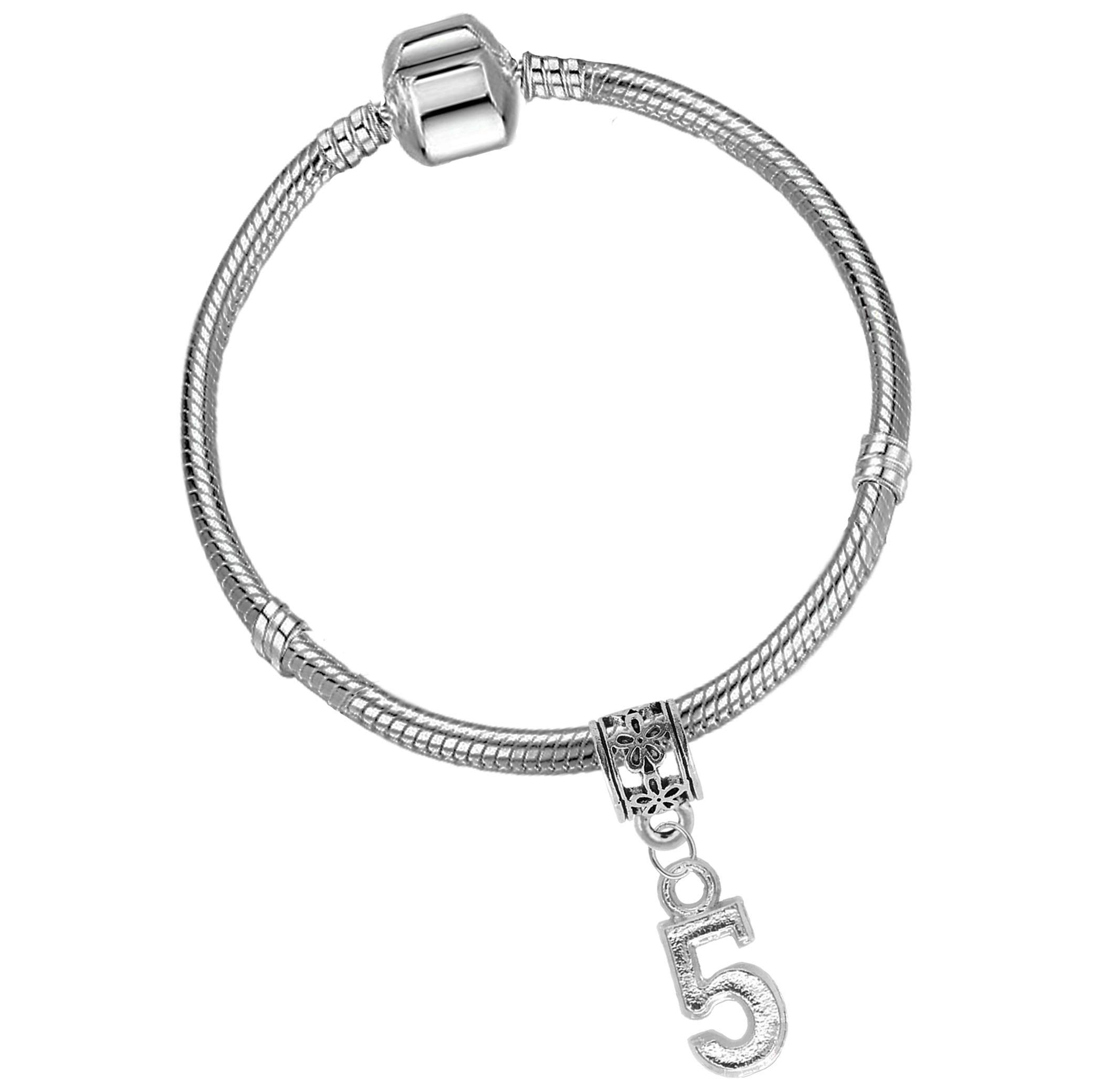 Girls 5th Birthday Silver Plated Starter Charm Bracelet with Gift Box