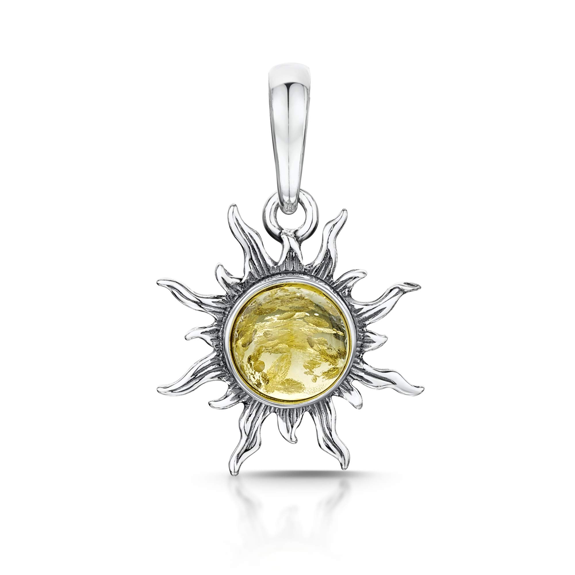 Amberta 925 Sterling Silver with Baltic Amber – Sun Pendant - Yellow Colour