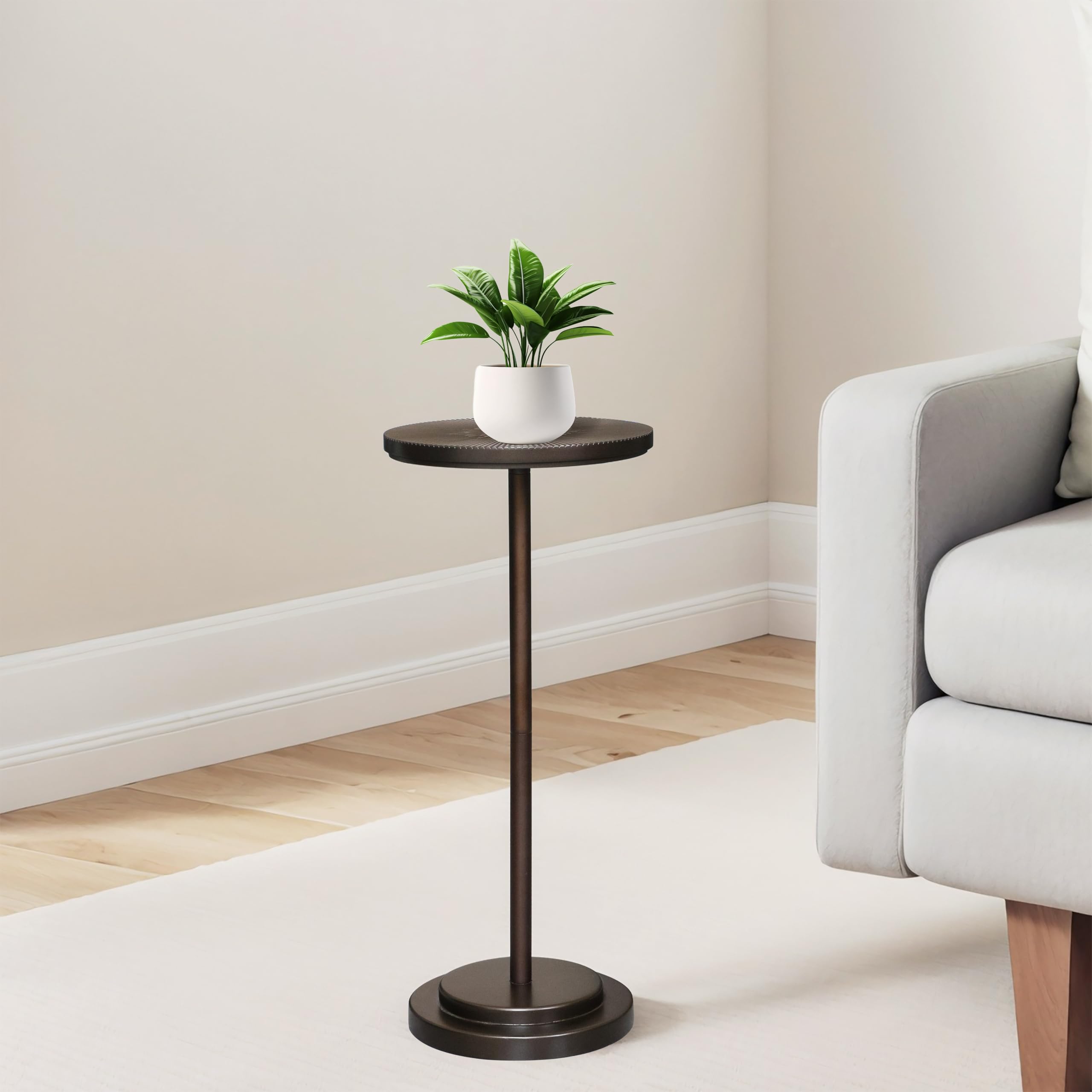 Photo 1 of COVLON Drink Table Set of 2, Small Round Pedestal Side Table with Carved Top for Living Room, Bedroom, Small Space, Corners and Office, Brown