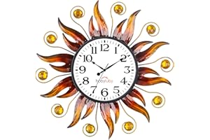 HOBYLUBY Outdoor Clock Silent Non-Ticking, 13" Sun Outdoor Wall Clock for Patio, Living Room, Home Decor（Orange）