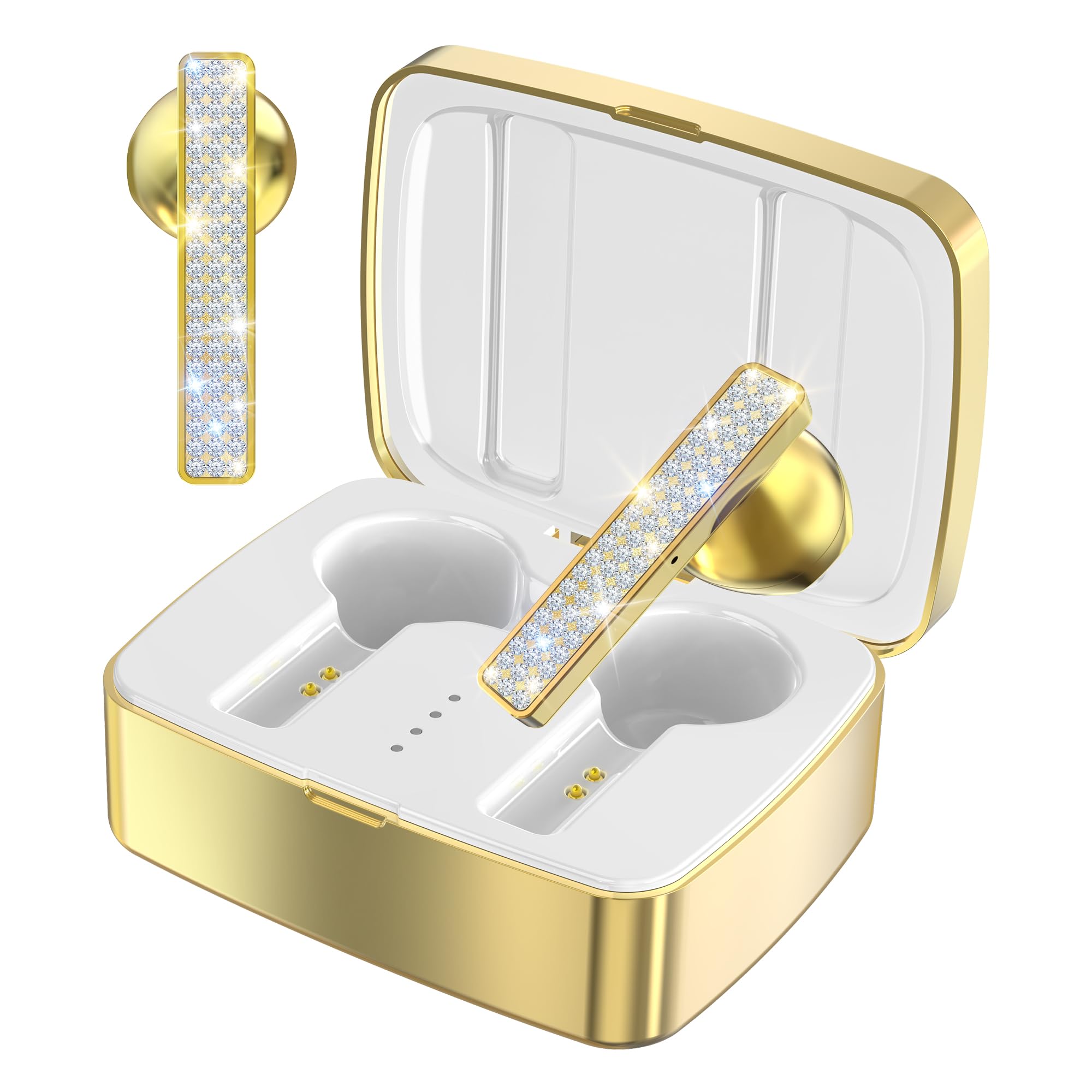 Photo 1 of Valentine’s Day Gift for Her, Wireless Headphones,Crystal Diamond Jewelry Inspired Wireless Bluetooth Earbuds with Noise Cancelling Comfort,Bluetooth 5.4 Earring Headphones in Gift Box,Festival-Gold