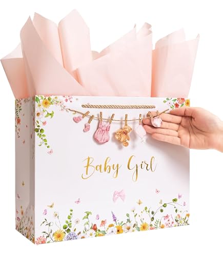 Lyforpyton Sacchetto Regalo Rosa Little Princess Con Carta Velina E Biglietto - 32x12x25 Cm, Perfetto Per Compleanno E Baby Shower - copertina