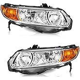 WEELMOTO Halogen Headlights Assembly for 2006-2011 Honda Civic 2-Door Coupe | Headlight Compatible With 06 07 08 09 10 11 Civic Black Housing Amber Reflector Left+Right Side (Does Not Fit 4 Door Models)