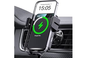 Wireless Car Charger, MOKPR Auto-Clamping Car Mount 15W/10W/7.5W Fast Charging Air Vent Car Phone Mount Compatible with iPhone 15/14/13/13 Pro/12 Pro Max/12 pro/12/11/10 Series, Samsung Galaxy Series