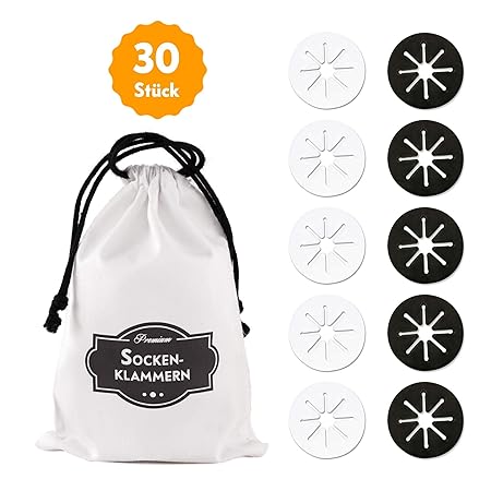 Premium Sockenklammern für Waschmaschine und Trockner - 30er Set | inkl. hochwertiger Baumwolltasche