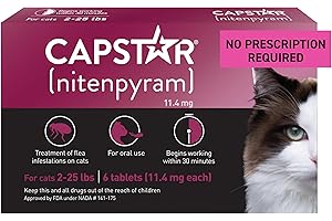 Capstar (nitenpyram) Cat Flea Treatment, Fast-Acting Oral Flea Treatment for Cats 2-25 lbs, Vet-Recommended Medication Tablets Start Killing in 30 Minutes, 6 Doses